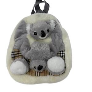 Koala Plush Backpack Mom& Baby Stuffed Animal Bag Soft Faux Fur Gray Cute Kawaii